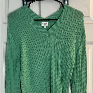 Bobby Jones Green V-Neck Cable Knit Sweater